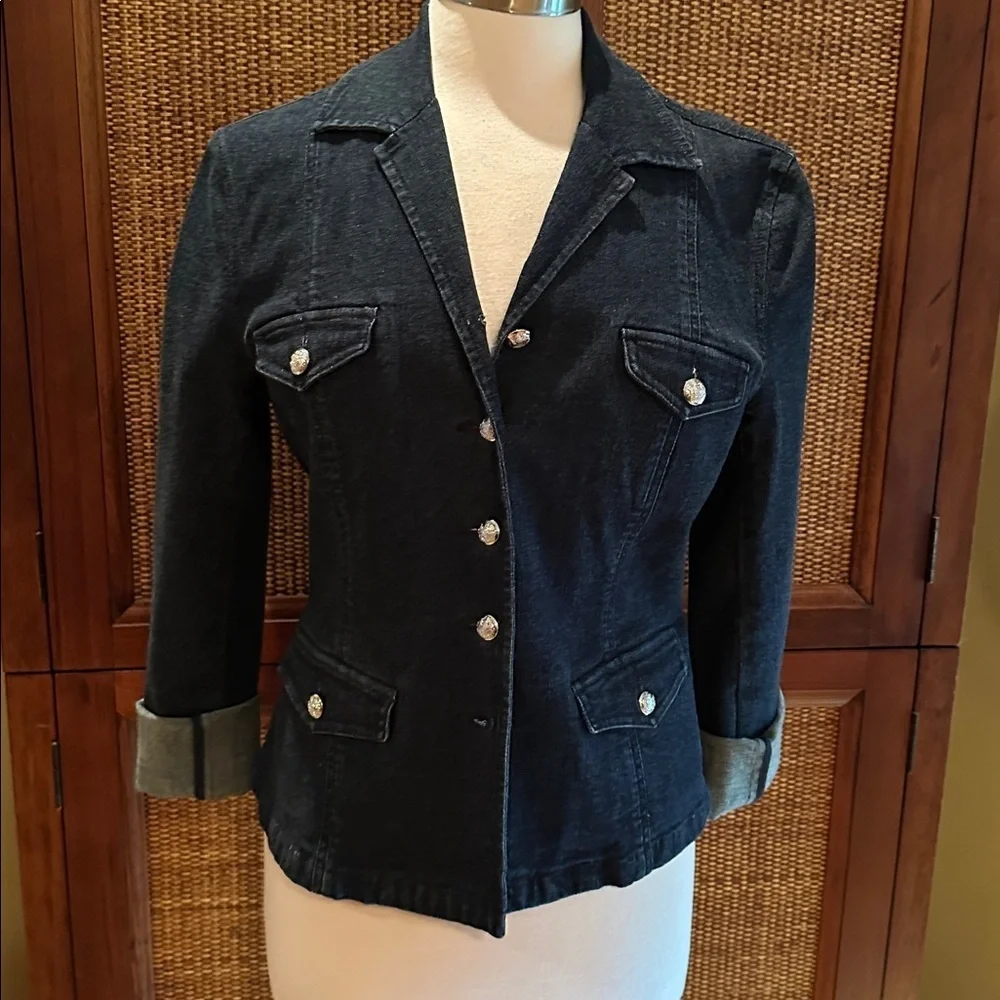 Lauren Jeans Co Ralph Lauren Jacket Denim Dark Wash Silver Buttons SzL - Picture 7 of 7